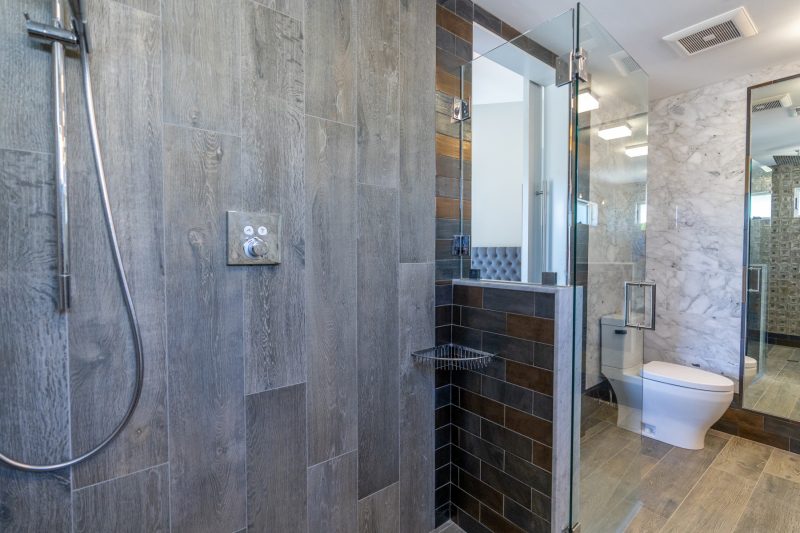 Grey Wood Wall Custom Bathroom