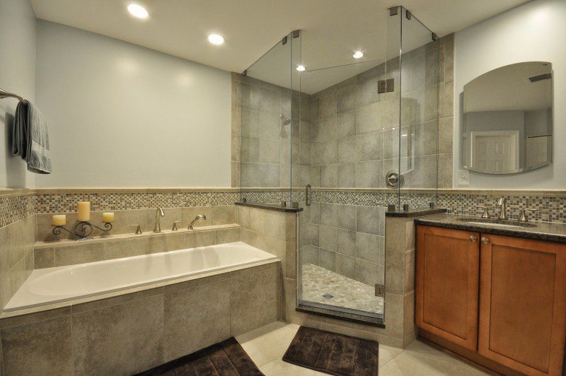 Sherwood-bathroom-with-three-wall-alcove-tub-walk-in-shower-wood-sink-custom-tile